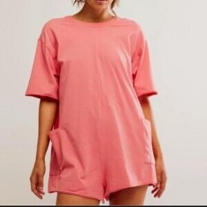 Free People Movement Hot Shot Tee Romper – Size Large – Hibiscus Pink